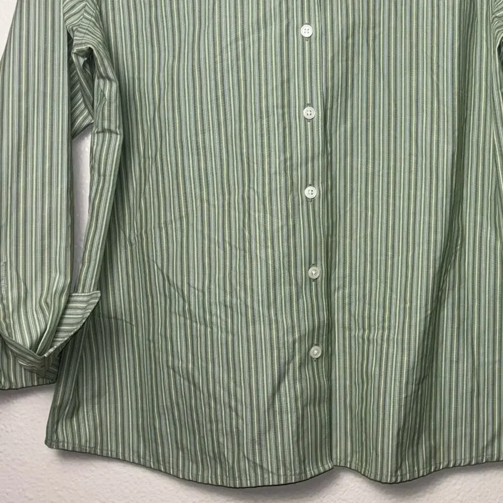 Eddie Bauer button up Woman's size Large 100% Cotton Striped green